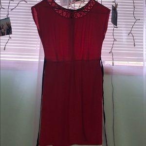 Red Chiffon Dress with Black Bow